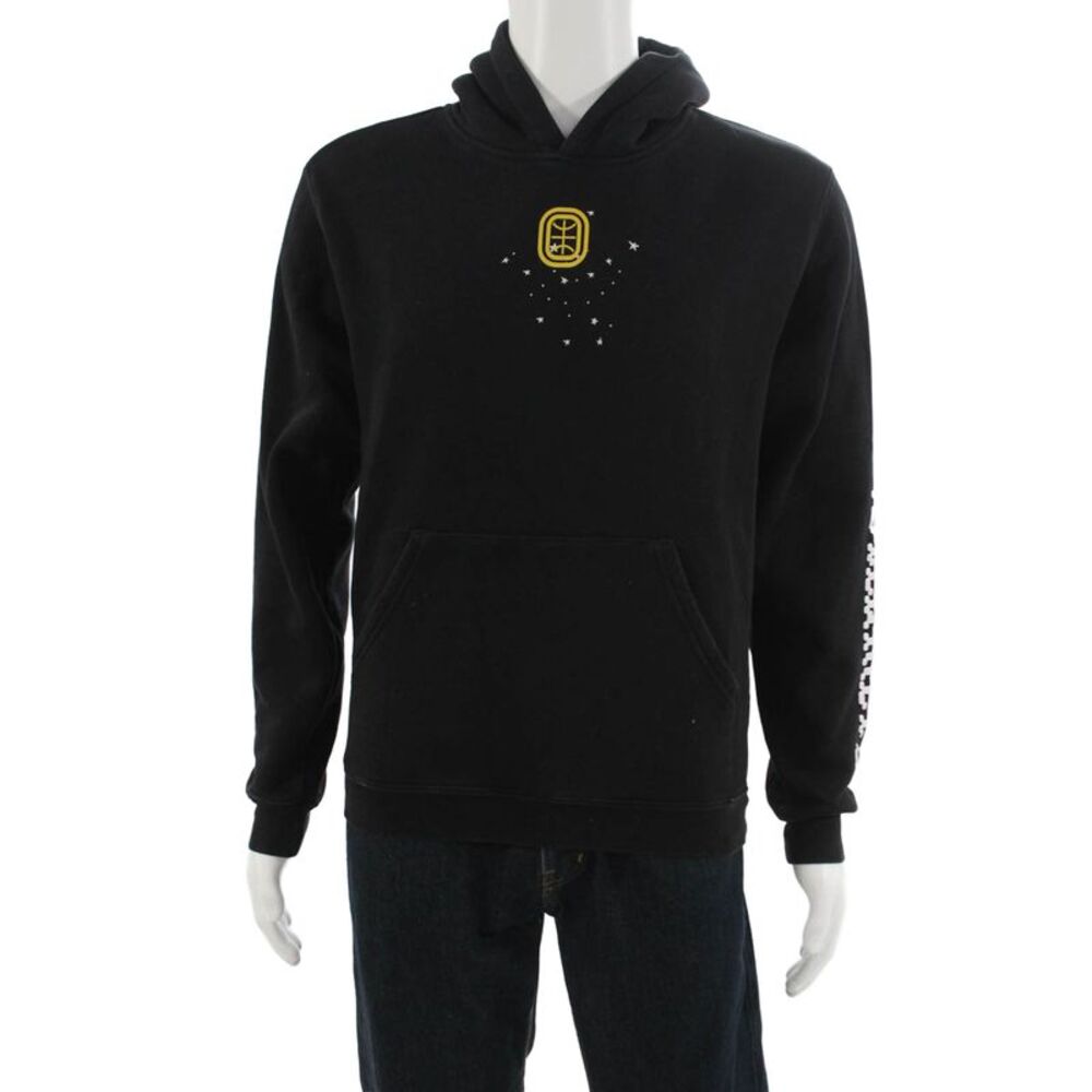 Overtime Mens Pullover Hoodie Black Graphic Drawstring Cotton Blend Size XL